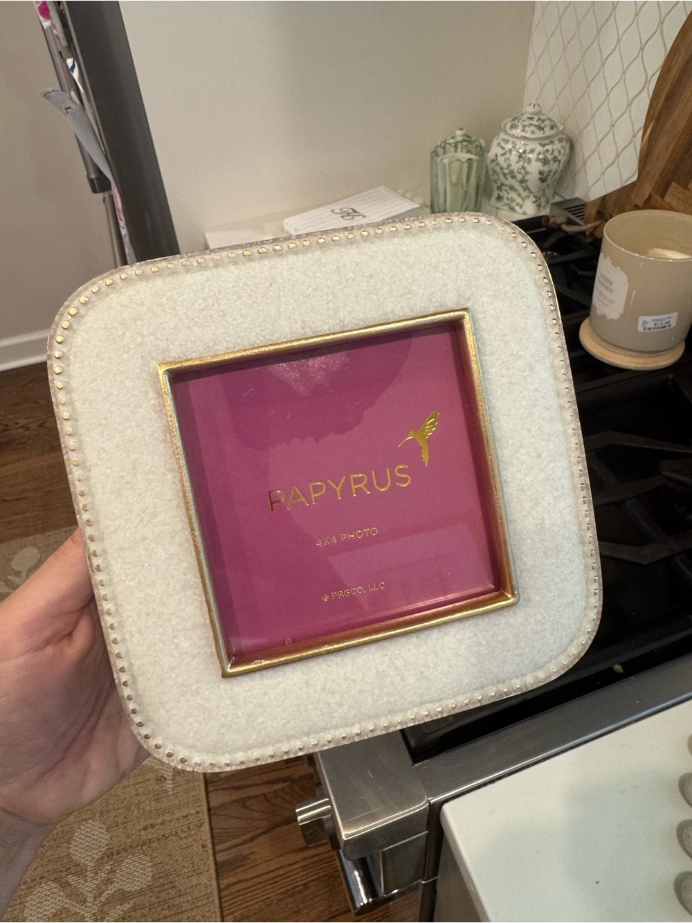 Papyrus Cream Velvet Square Photo Frame with Gold Trim